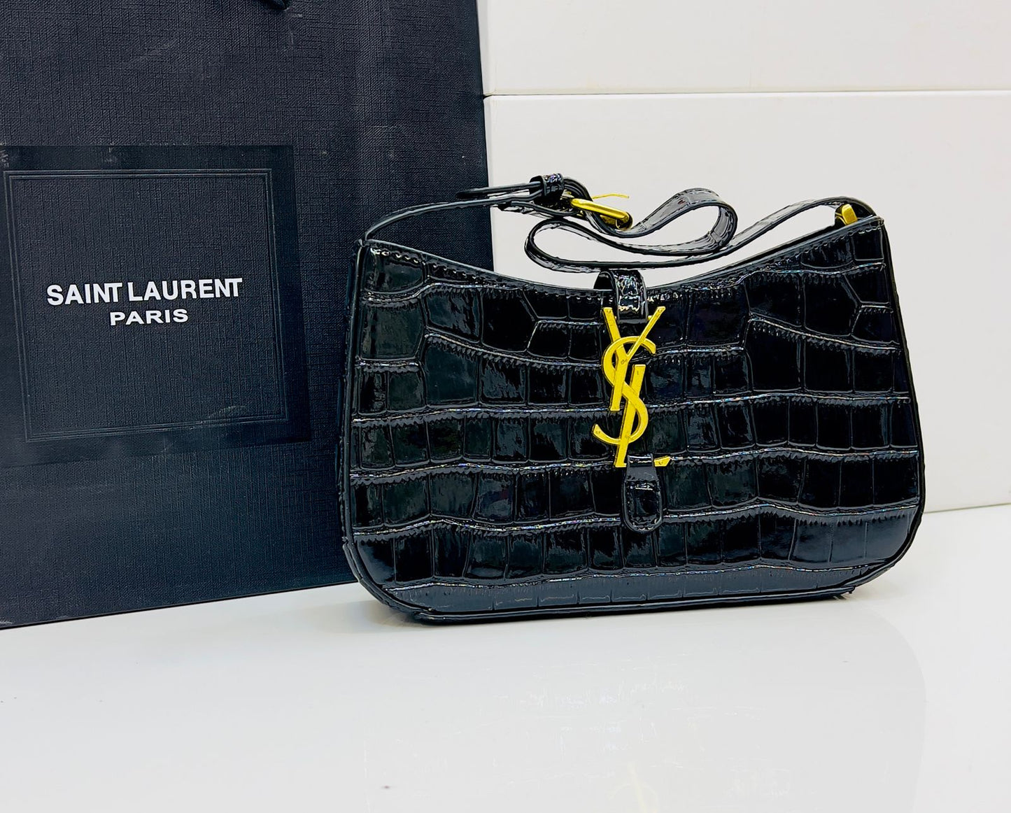 YSL Crocodile Texture Hobo Bag