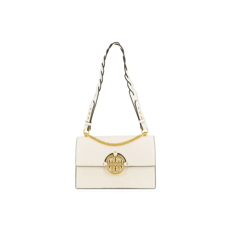 Tory Burch White Leather Miller Flap Shoulder Bag