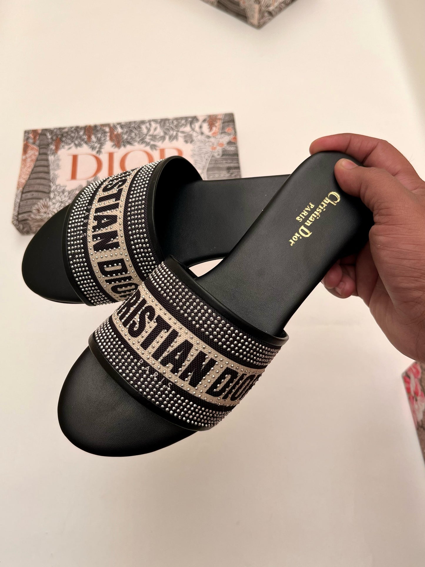 Christian Dior Strass Stone Slippers