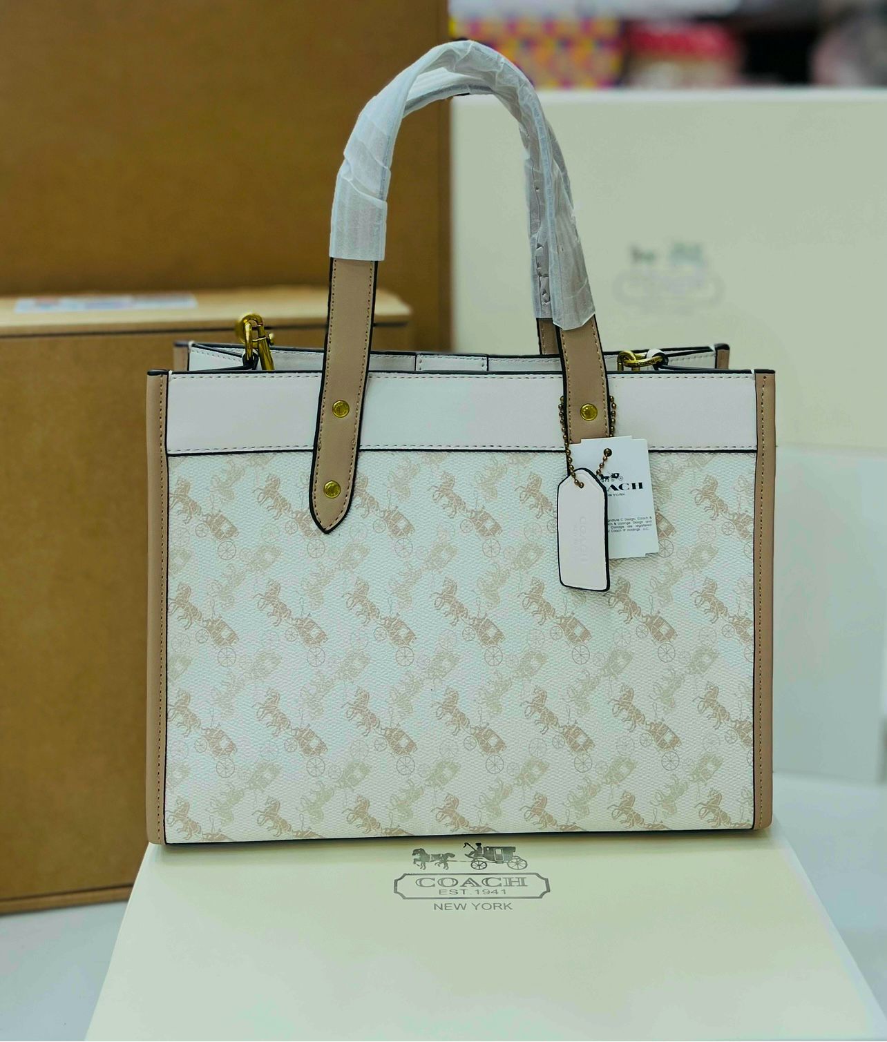 Coach Field Tote 22 In Colorblock With Coach White