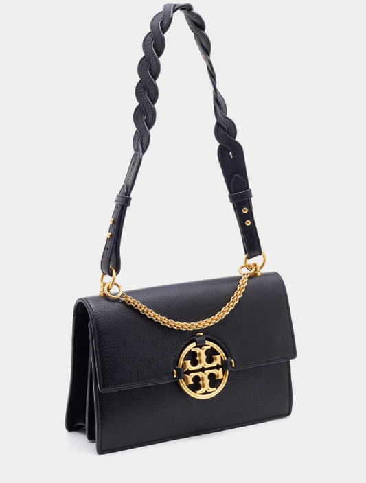 Tory Burch Black Leather Miller Flap Shoulder Bag